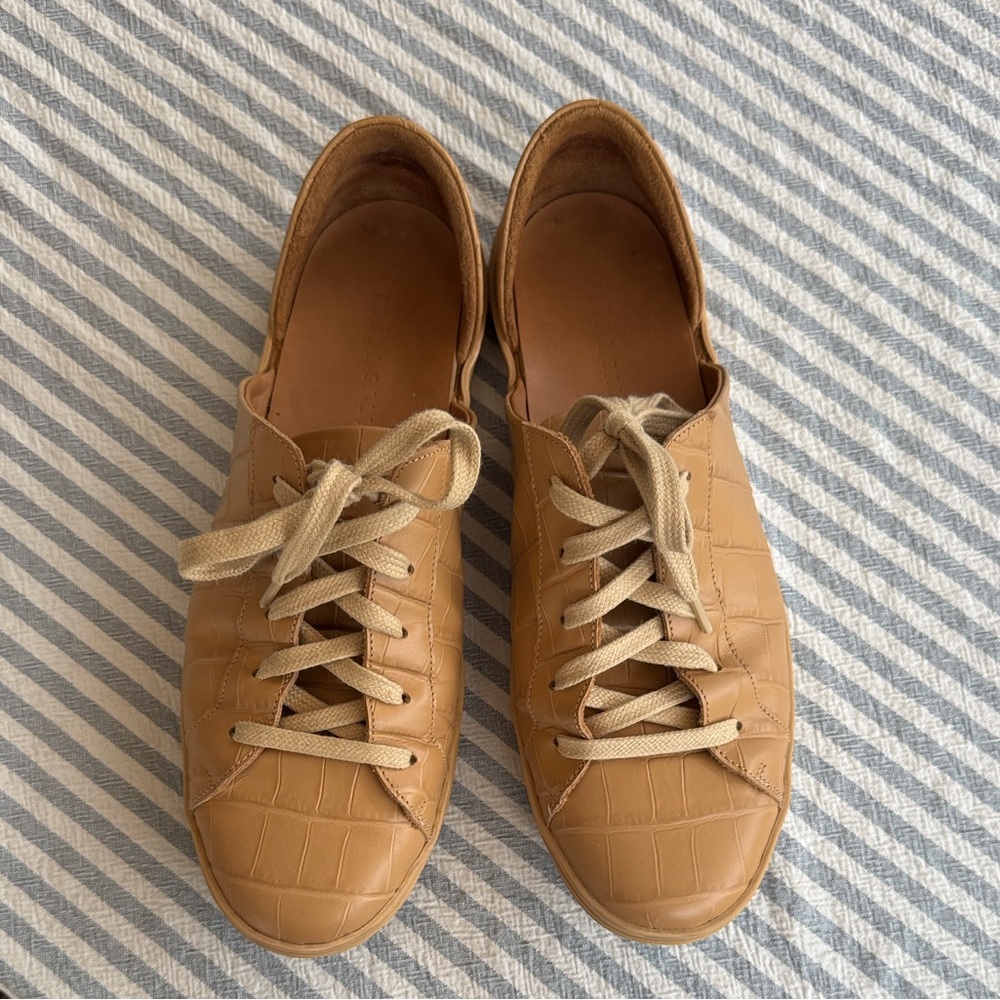 Freda Salvador Tan Croc Embossed Sneakers